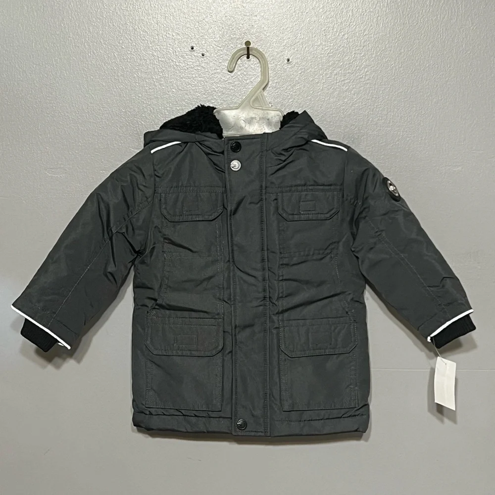 Urban Republic 18M Toddler Quilted Weatherproof Jacket Charcoal Fur Lined Hood
